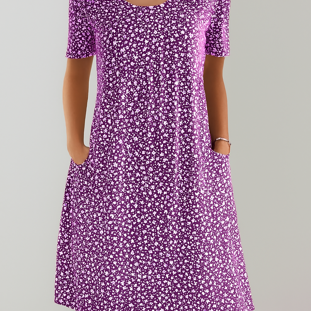 Ditsy Floral Short Sleeve Pocket A-Line Midi Dress 2