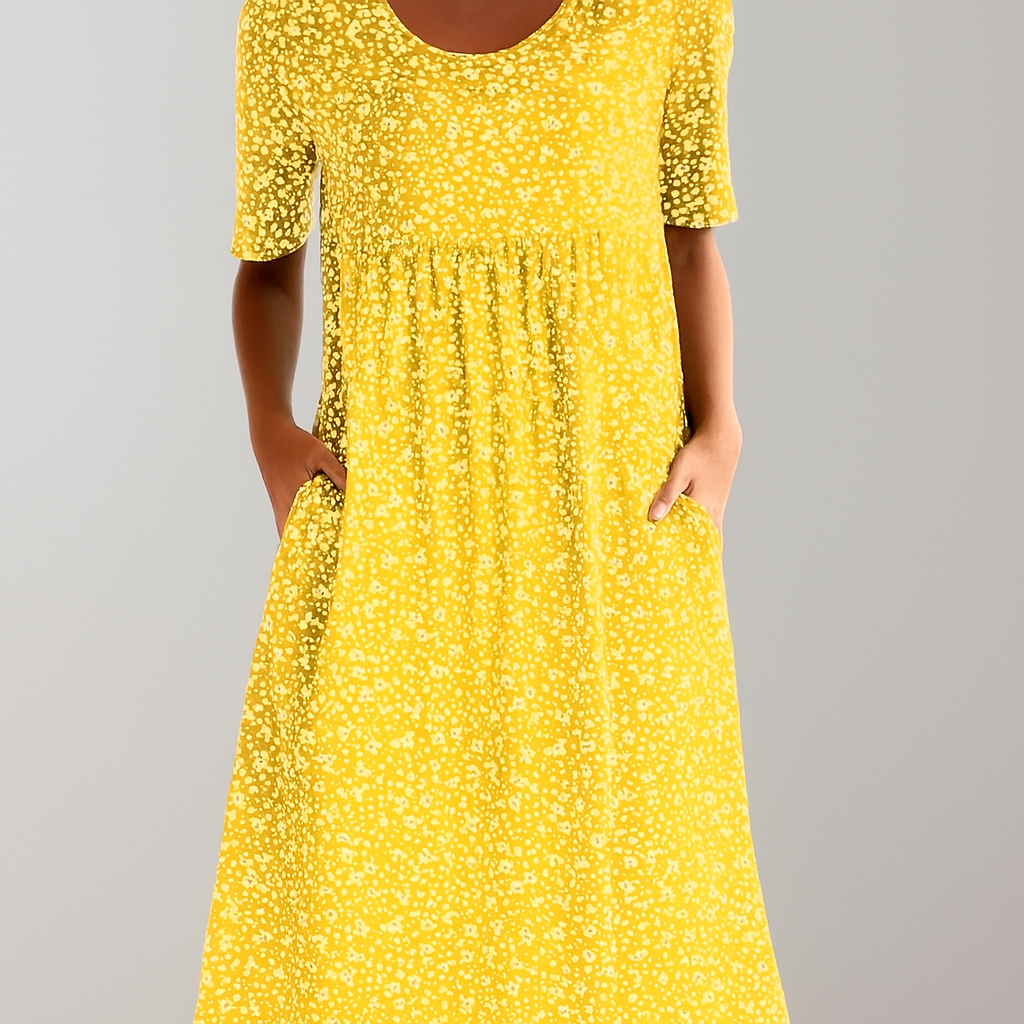 Ditsy Floral Short Sleeve Pocket A-Line Midi Dress 3
