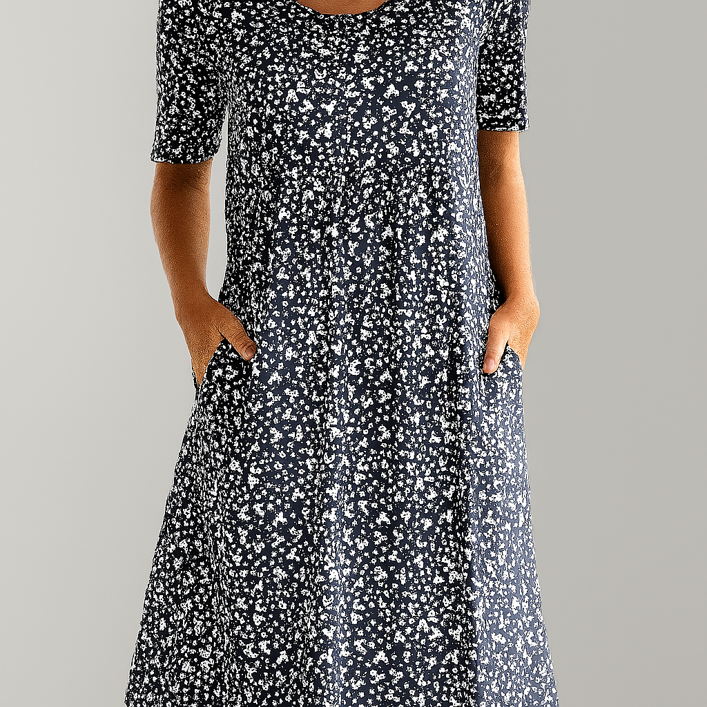 Ditsy Floral Short Sleeve Pocket A-Line Midi Dress 5