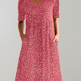 Ditsy Floral Short Sleeve Pocket A-Line Midi Dress 7