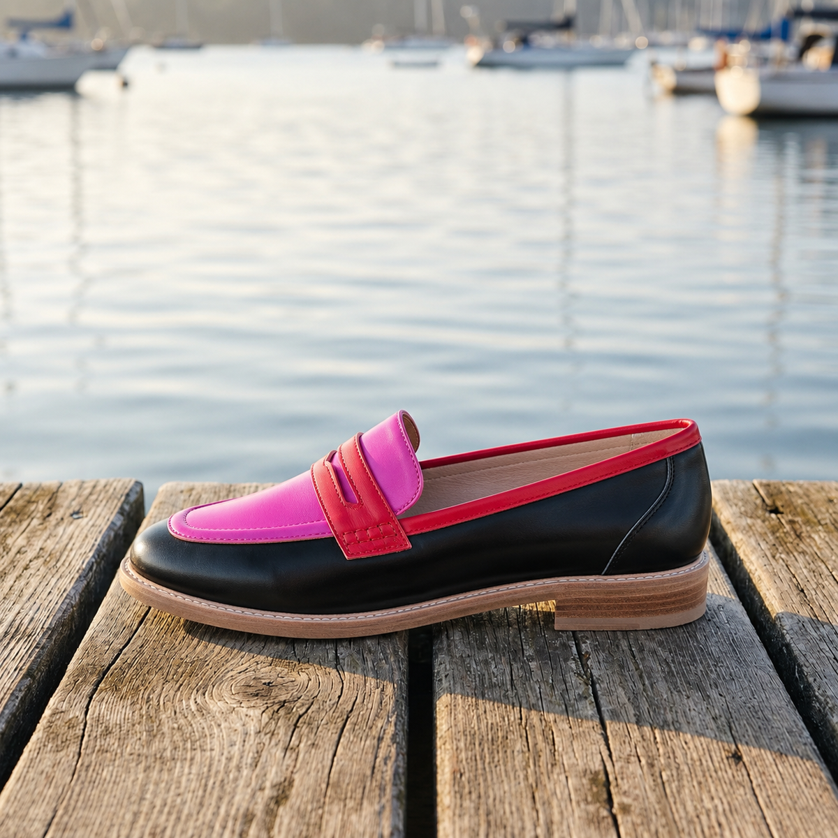 Round Toe Contrast Trim Penny Loafers