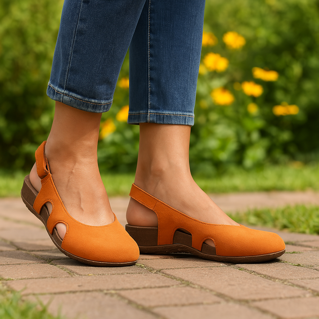 Round Toe Slingback Cut Out Low Wedge Flats