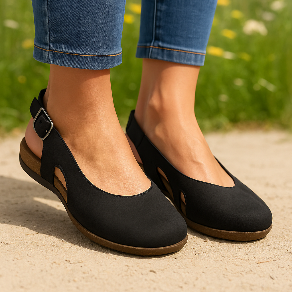 Round Toe Slingback Cut Out Low Wedge Flats
