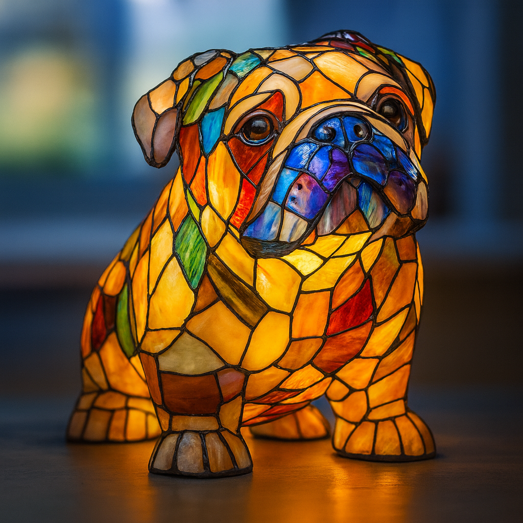 Stained Glass Bulldog Table Lamp
