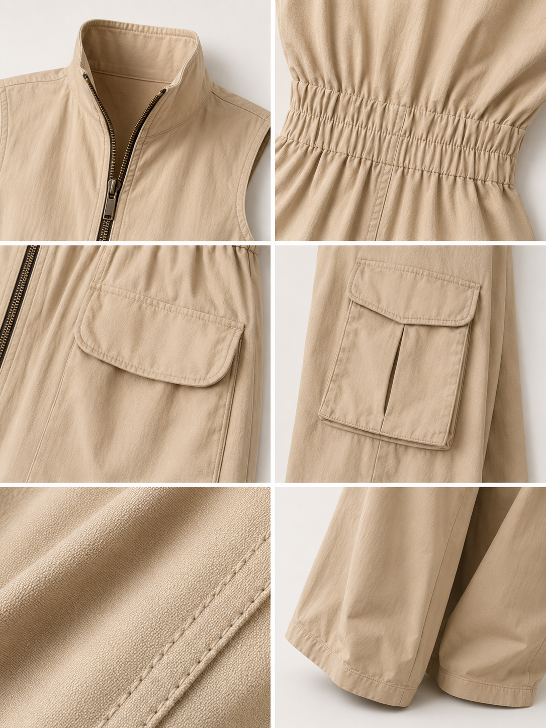 Sleeveless Zip Front Cargo Wide Leg Jumpsuit