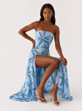 Floral Strapless High Split Chiffon Maxi Dress 3