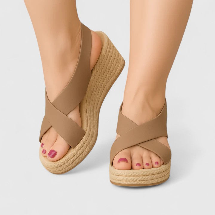 Cross Strap Slingback Espadrille Wedge Sandals