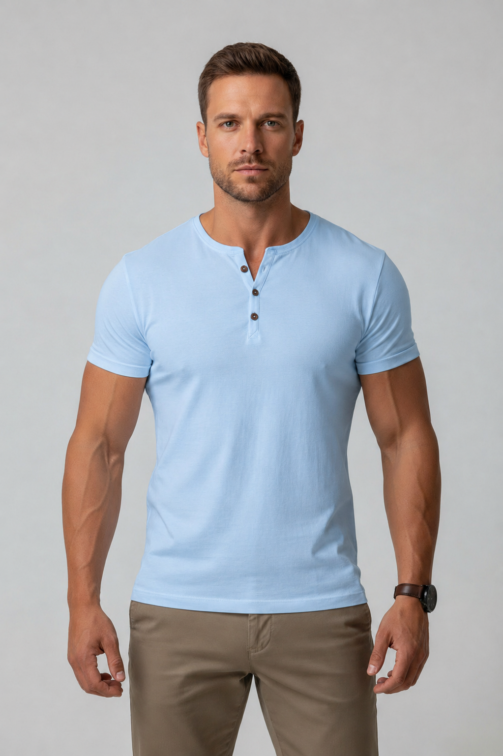Men's Muscle Fit Henley T-Shirt – Short Sleeve Cotton Blend