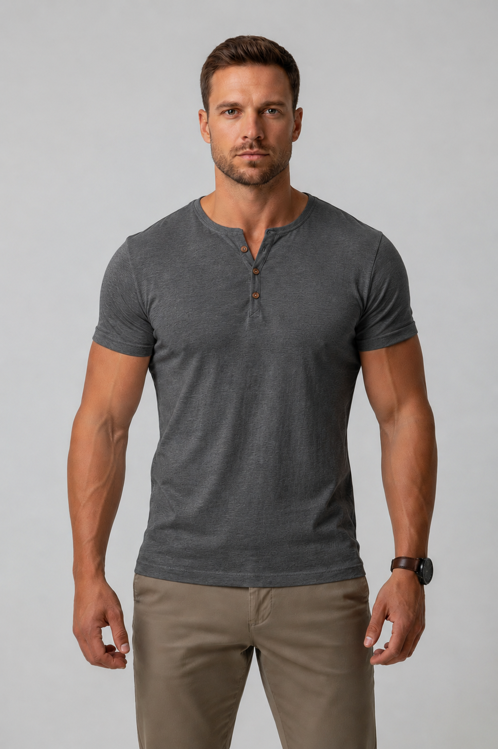 Men's Muscle Fit Henley T-Shirt – Short Sleeve Cotton Blend
