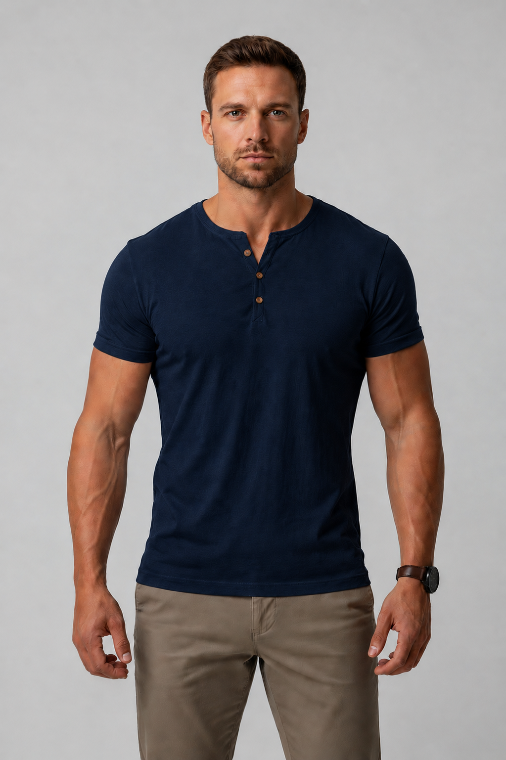 Men's Muscle Fit Henley T-Shirt – Short Sleeve Cotton Blend