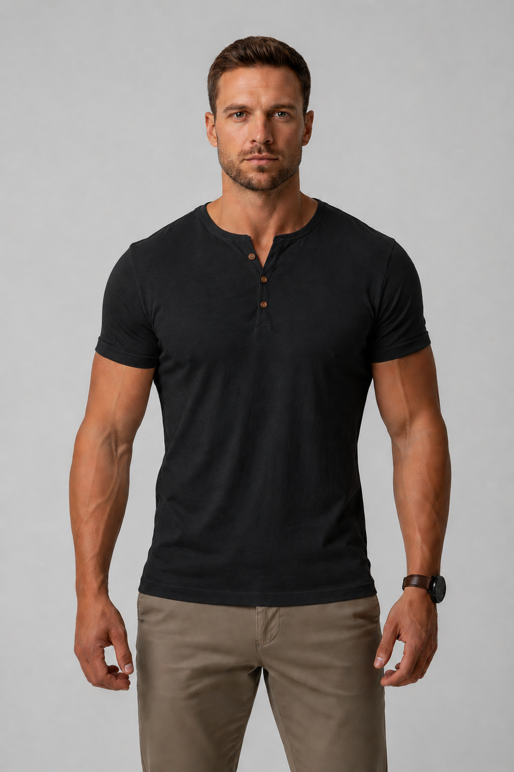 Men's Muscle Fit Henley T-Shirt – Short Sleeve Cotton Blend