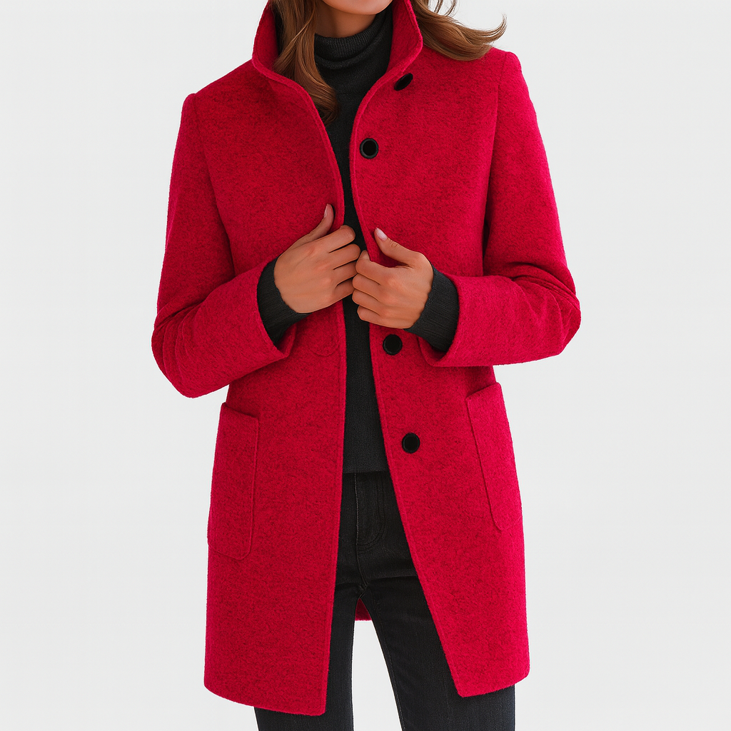 Stand Collar Button Front Patch Pocket Longline Coat