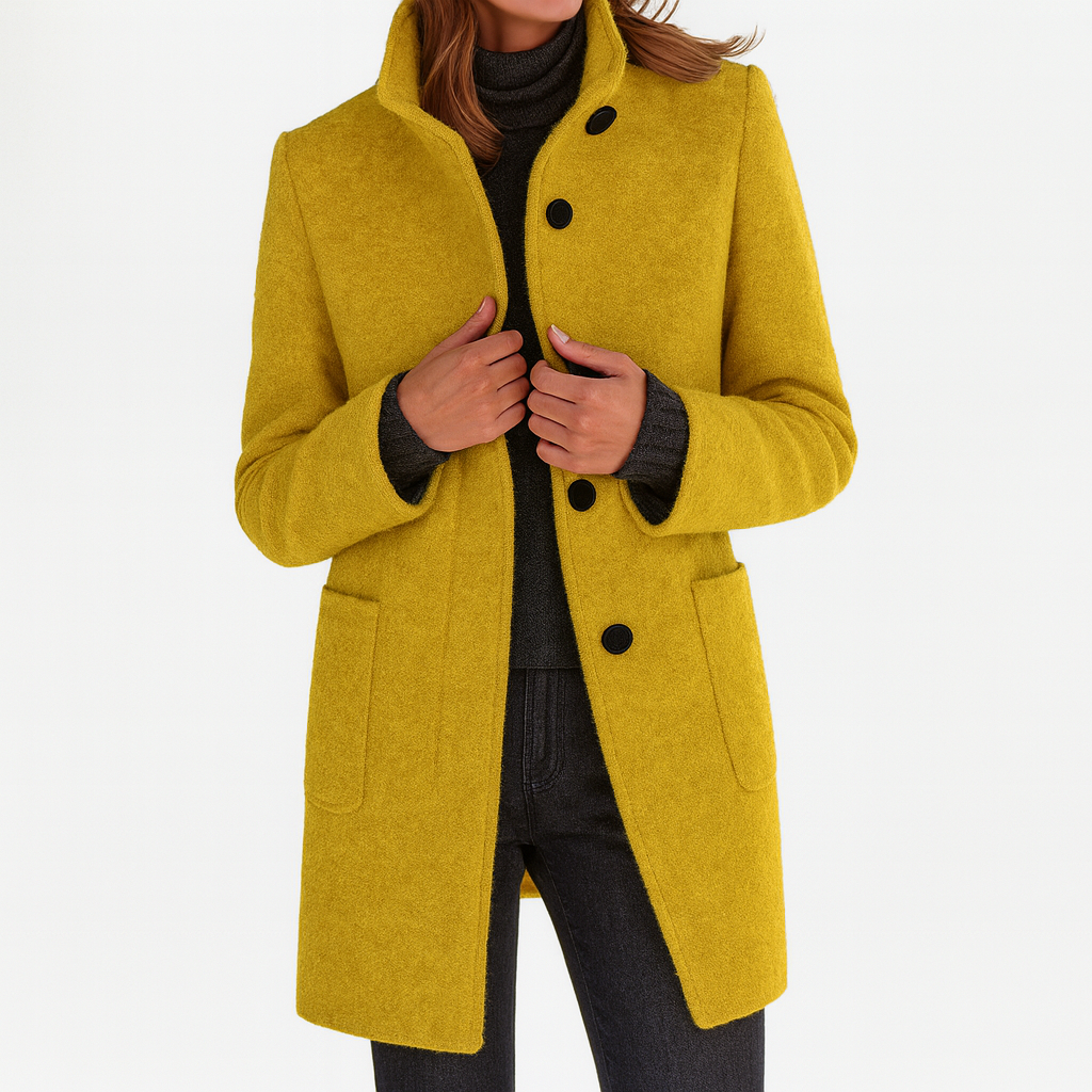 Stand Collar Button Front Patch Pocket Longline Coat