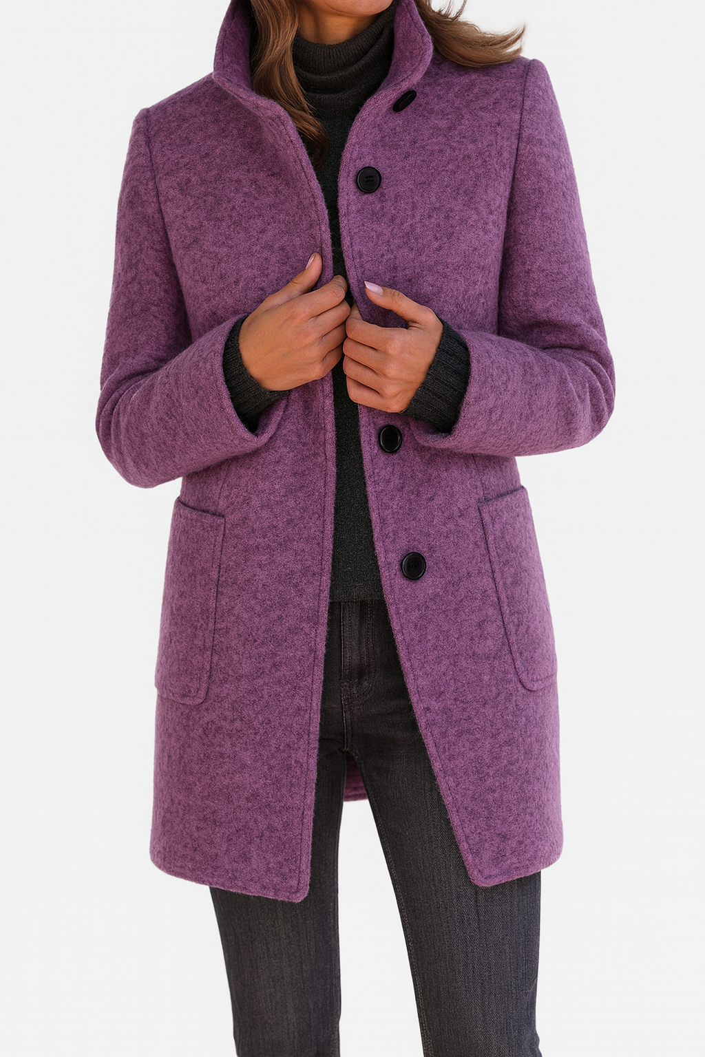Stand Collar Button Front Patch Pocket Longline Coat