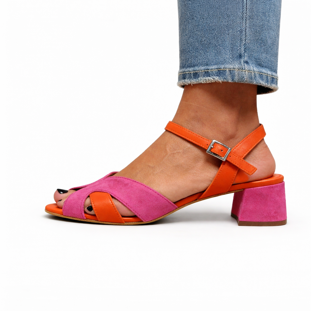 Open Toe Cross Strap Ankle Strap Block Heel Sandals