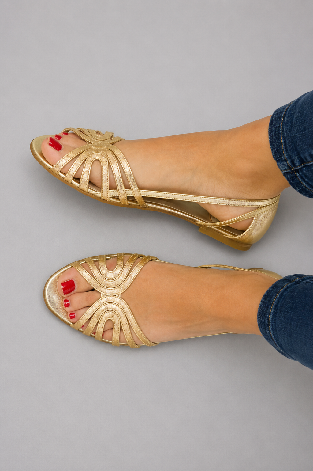 Peep Toe Cut Out Slingback Flat Sandals