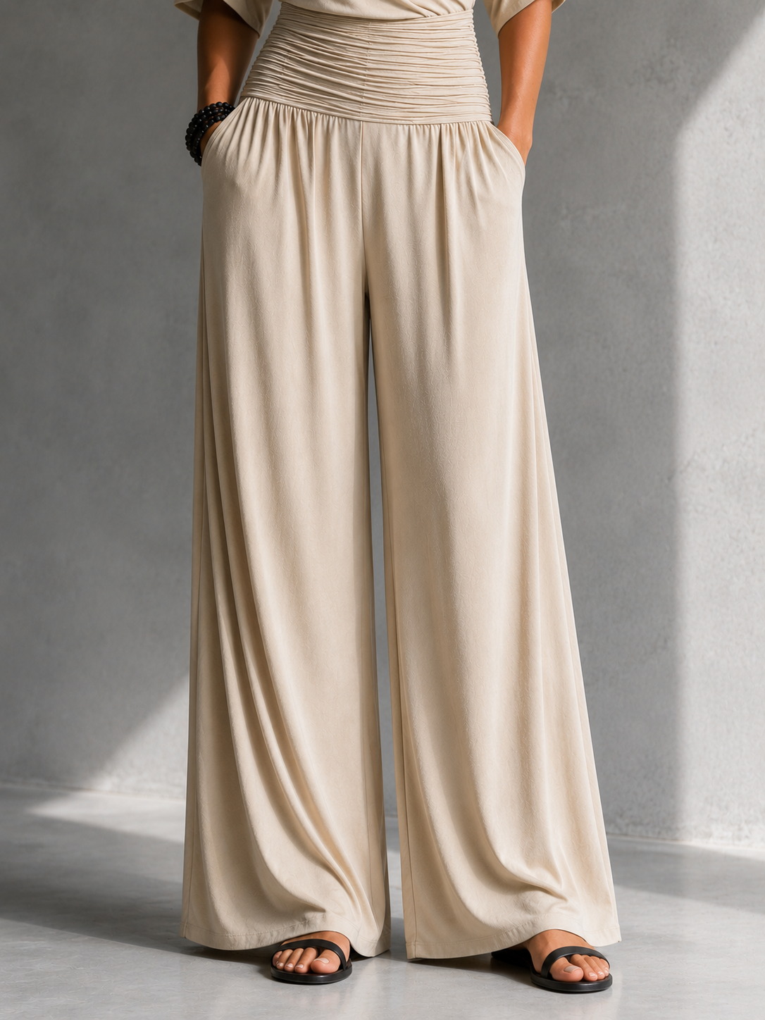 Deep V-Neck Cold Shoulder Flutter Sleeve Wide Leg Jumpsuit