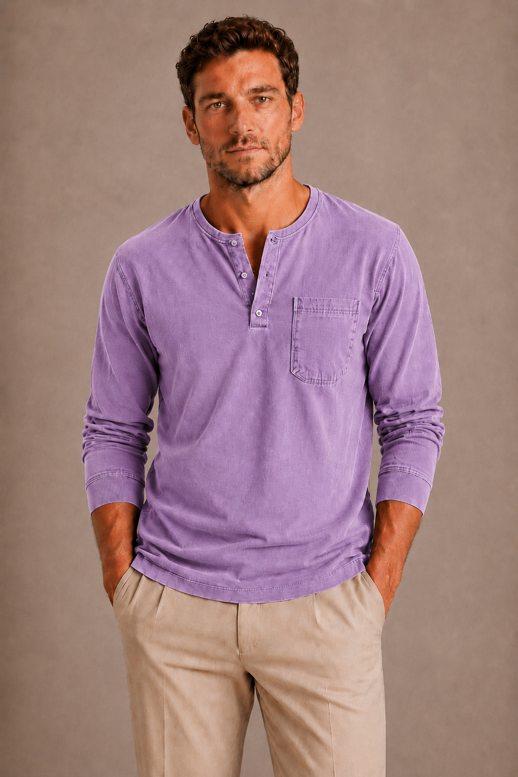 Men's Long Sleeve Henley Shirt – Casual Regular Fit