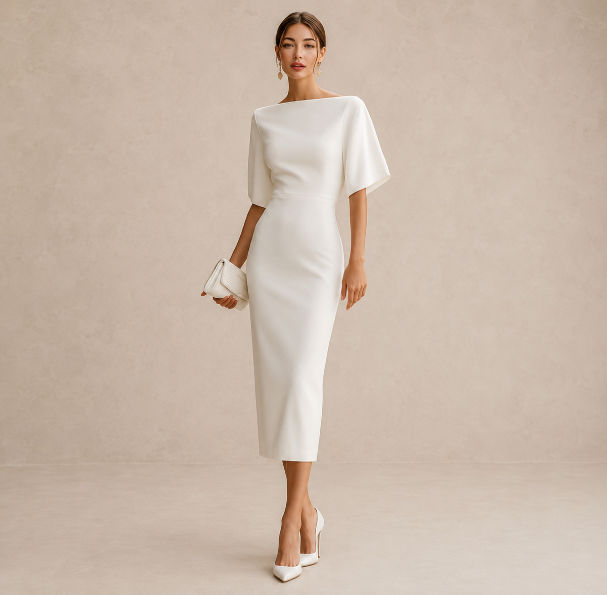 Boat Neck Batwing Sleeve Bodycon Pencil Midi Dress Cocktail