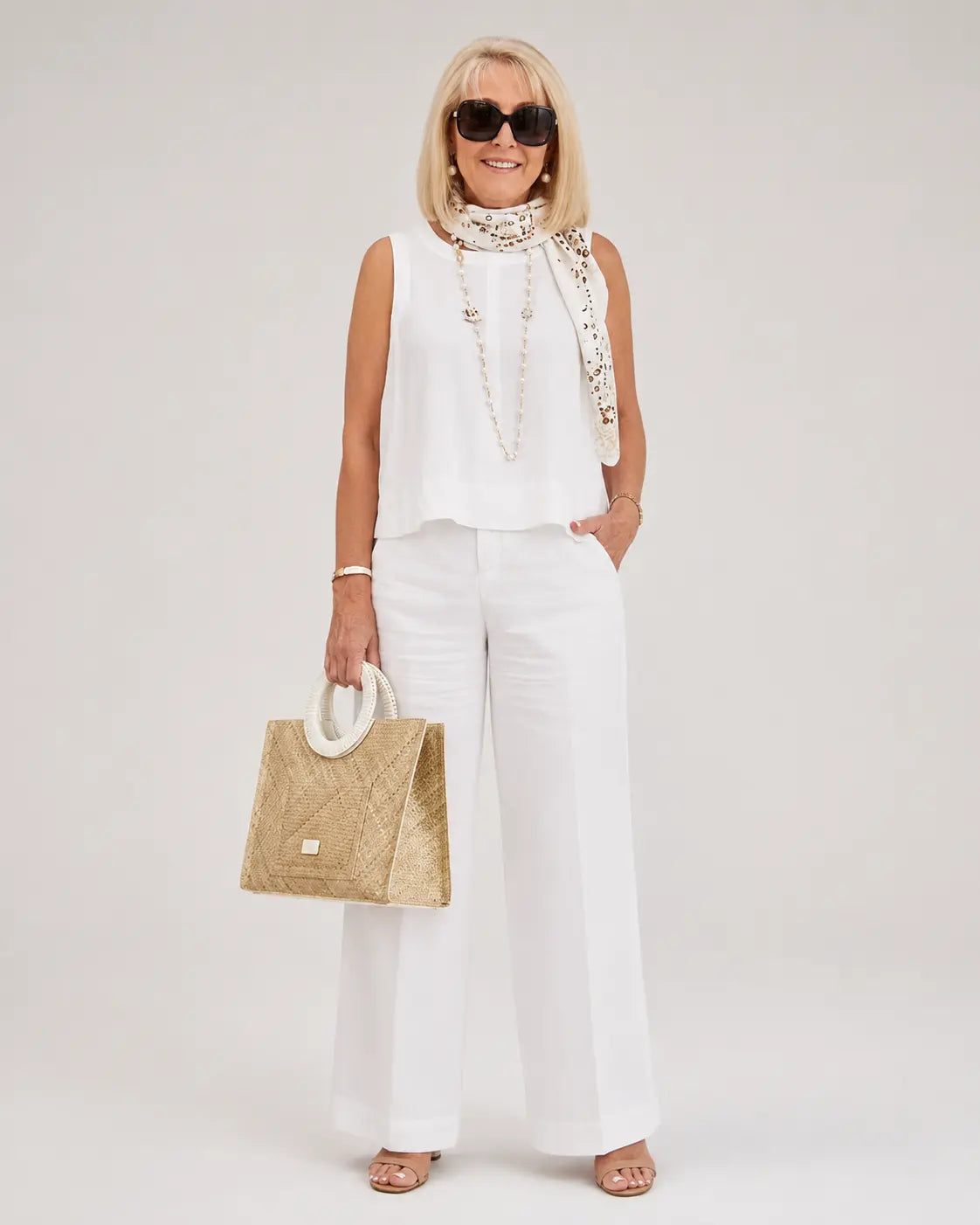 Sleeveless Layered Tank and Wide Leg Trousers Two Piece Set