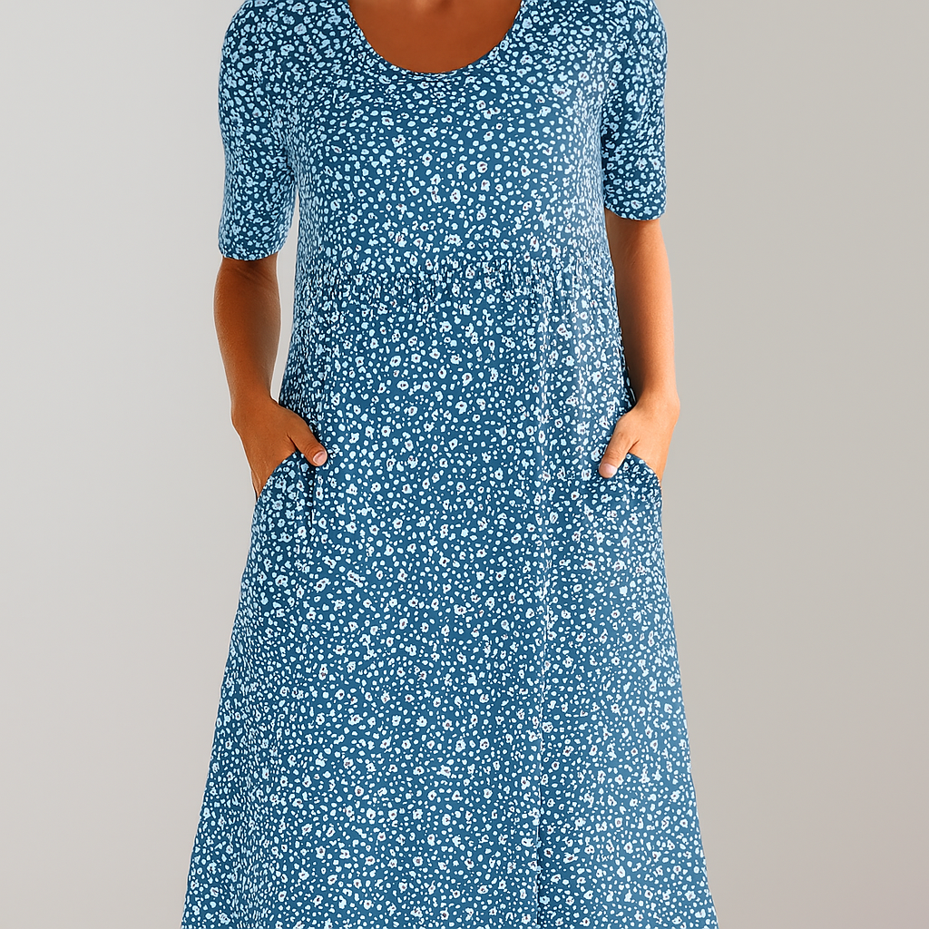 Ditsy Floral Short Sleeve Pocket A-Line Midi Dress 8