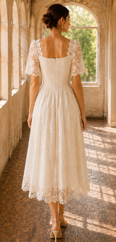 Lace Square Neck Short Sleeve A-Line Midi Dress 3