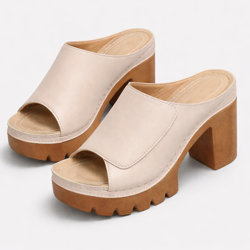 Open Toe Chunky Platform Block Heel Mules