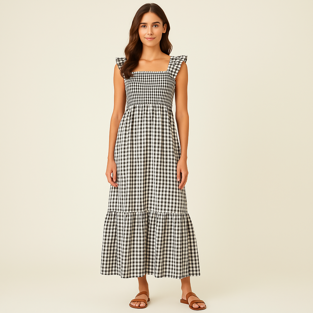 Sophia – Plaid Print Sleeveless Maxi Dress Black