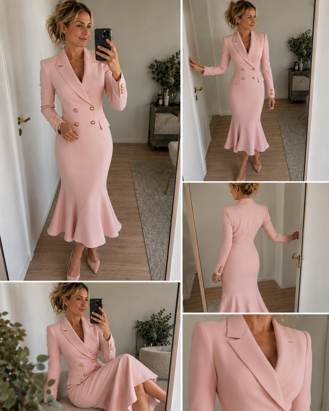 Notch Lapel Double Breasted Fishtail Blazer Midi Dress