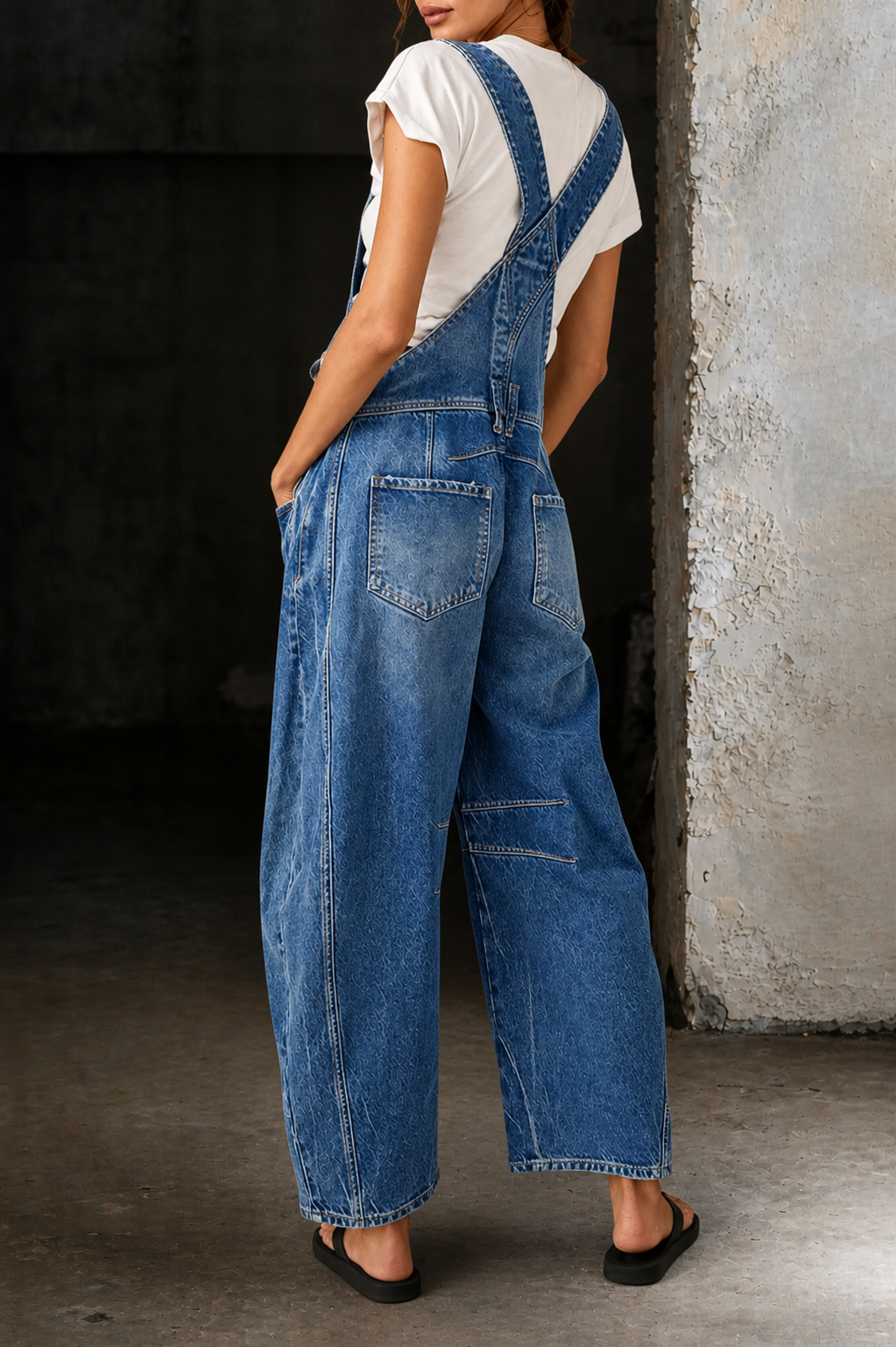 Barrel Leg Denim Overalls