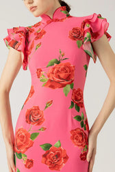 Rose Floral High Neck Flutter Sleeve Mermaid Maxi Dress 14