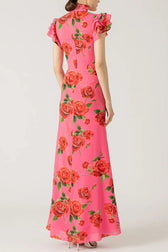 Rose Floral High Neck Flutter Sleeve Mermaid Maxi Dress 10