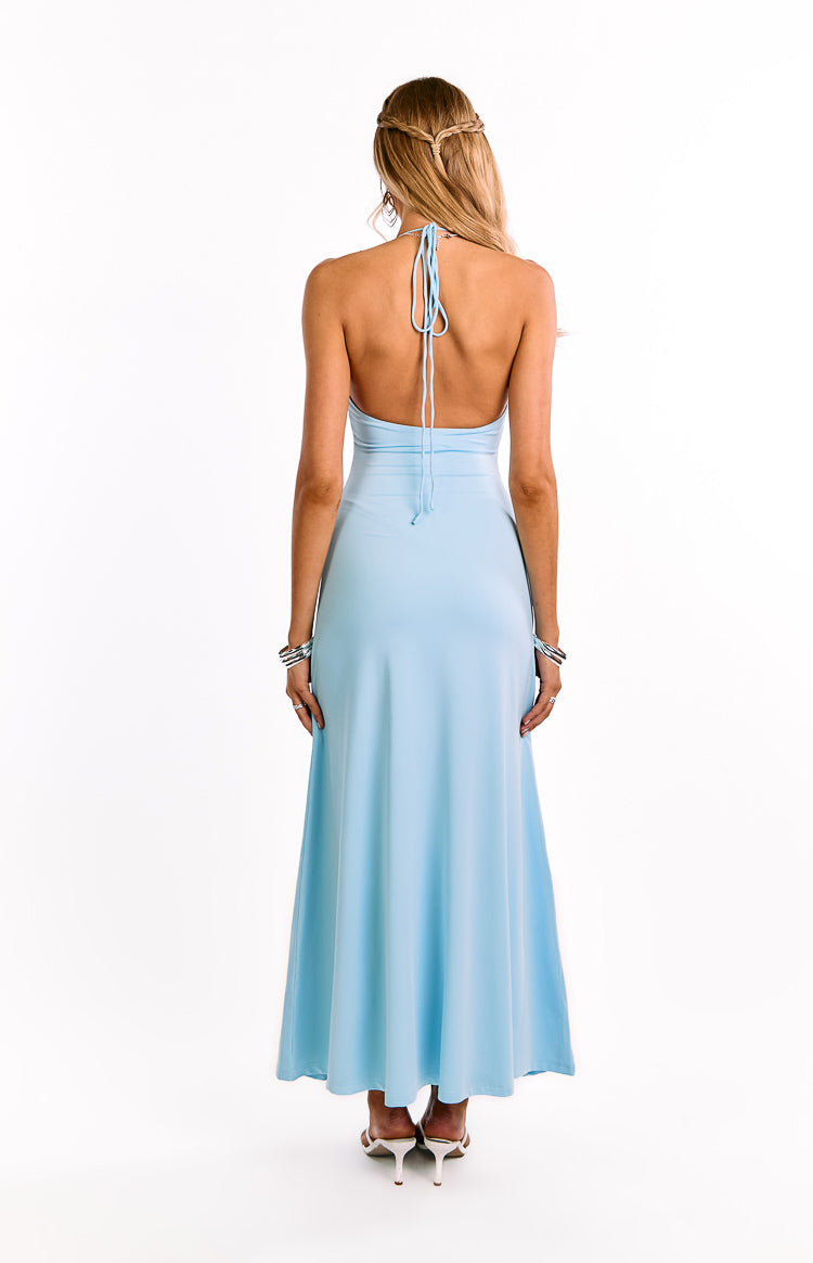 Halter V-Neck Open Back Sleeveless A-Line Maxi Dress 4