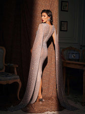 Rhinestone Cape Maxi Dress - View 6