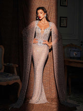Rhinestone Cape Maxi Dress - View 3