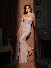 Rhinestone Cape Maxi Dress