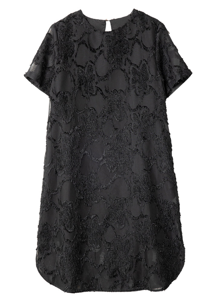 Eyelash Fringe Texture Sheer Short Sleeve Side Slit Shift Mini Dress