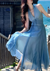 Chic Blue Halter Exra Large Hem Chiffon Maxi Dress Summer 4