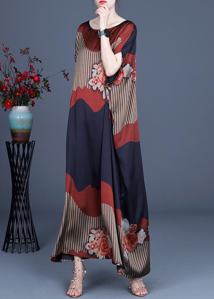 Patchwork Mixed Print Batwing Sleeve Open Side Kaftan Maxi Dress