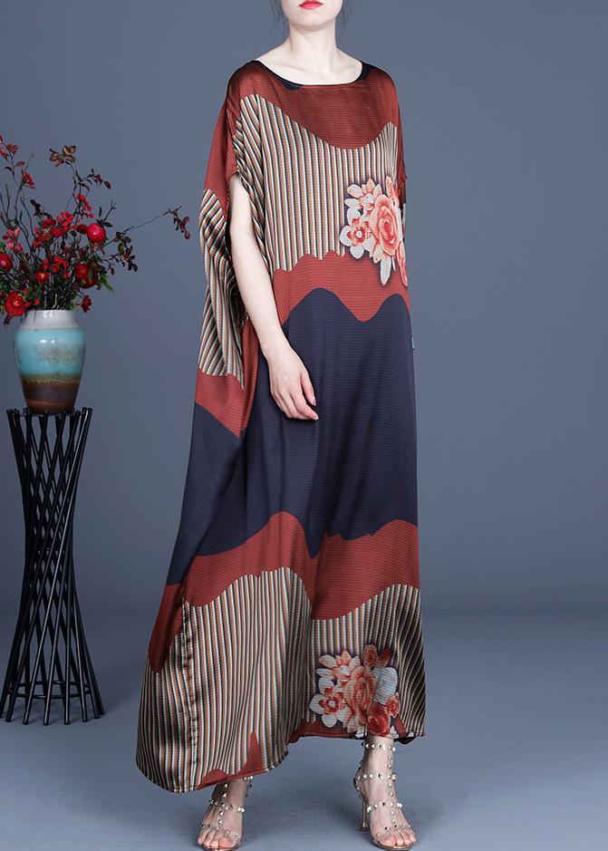 Patchwork Mixed Print Batwing Sleeve Open Side Kaftan Maxi Dress