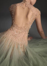 Chic Green Backless Lace Patchwork Tulle Party Dress Summer 4