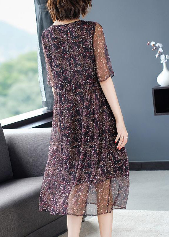 Floral Print Round Neck Short Sleeve Flowy A-Line Midi Dress