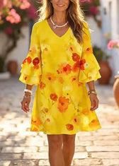 Chic Pink V Neck Print Chiffon Mini Dress Summer 3