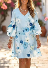 Chic Pink V Neck Print Chiffon Mini Dress Summer 4