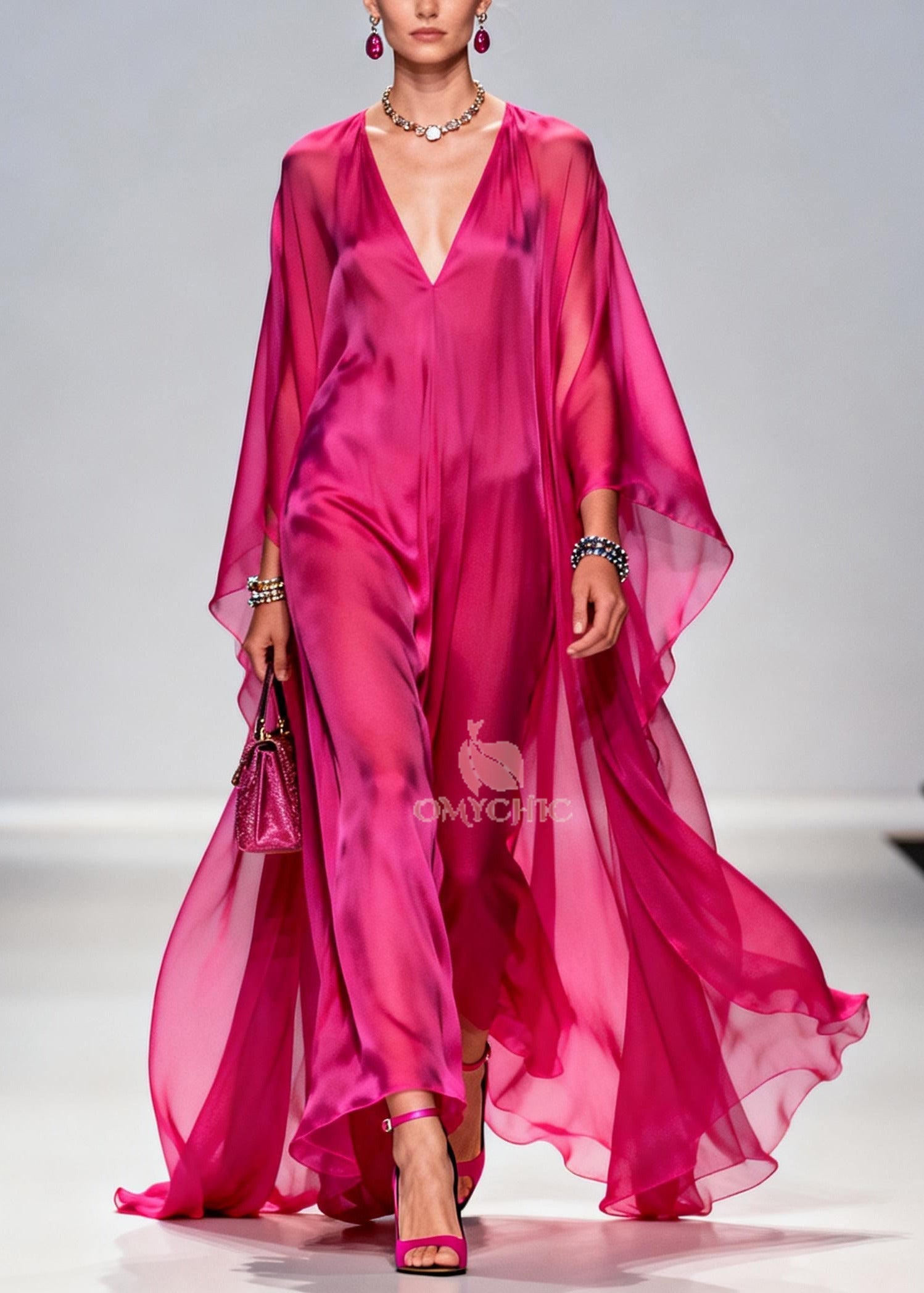 Chic Rose Oversized Exra Large Hem Chiffon Maxi Dress Summer - View 3