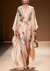 Chic V Neck Print Wrinkled Chiffon Maxi Dresses Spring 3