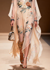Chic V Neck Print Wrinkled Chiffon Maxi Dresses Spring 4