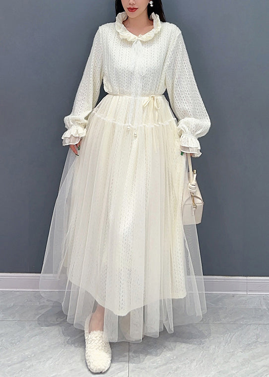Chic White Ruffled Tulle Lace Dresses Long Sleeve 2