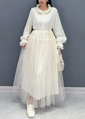 Chic White Ruffled Tulle Lace Dresses Long Sleeve 2