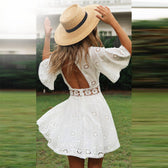 Eyelet Lace Flutter Sleeve Cut Out Mini Dress 2